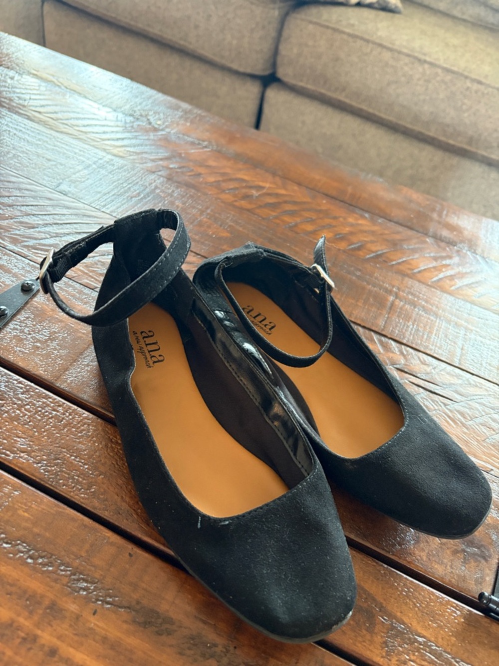 a.n.a Black Suede Ankle-Strap Ballet Flats